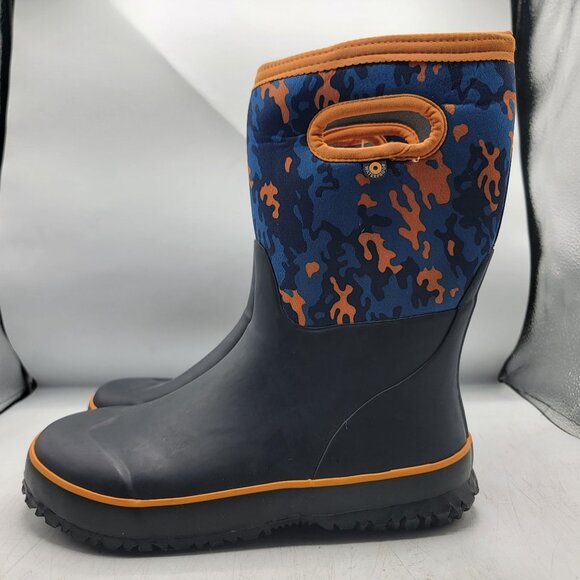 Bogs Grasp New Camo Kids 6 Black Blue Orange Rain Boots Waterproof Outdoors - Picture 12 of 13